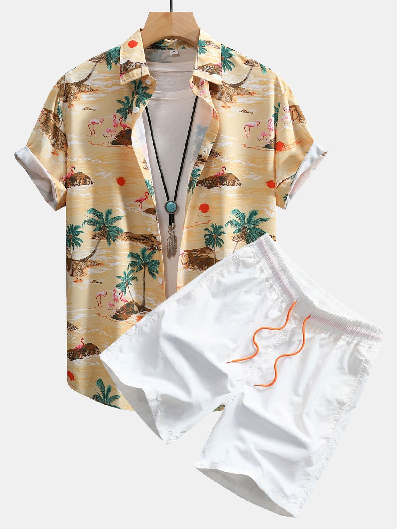 Flamingo Habitat Print Button Up Shirt & Swim Shorts