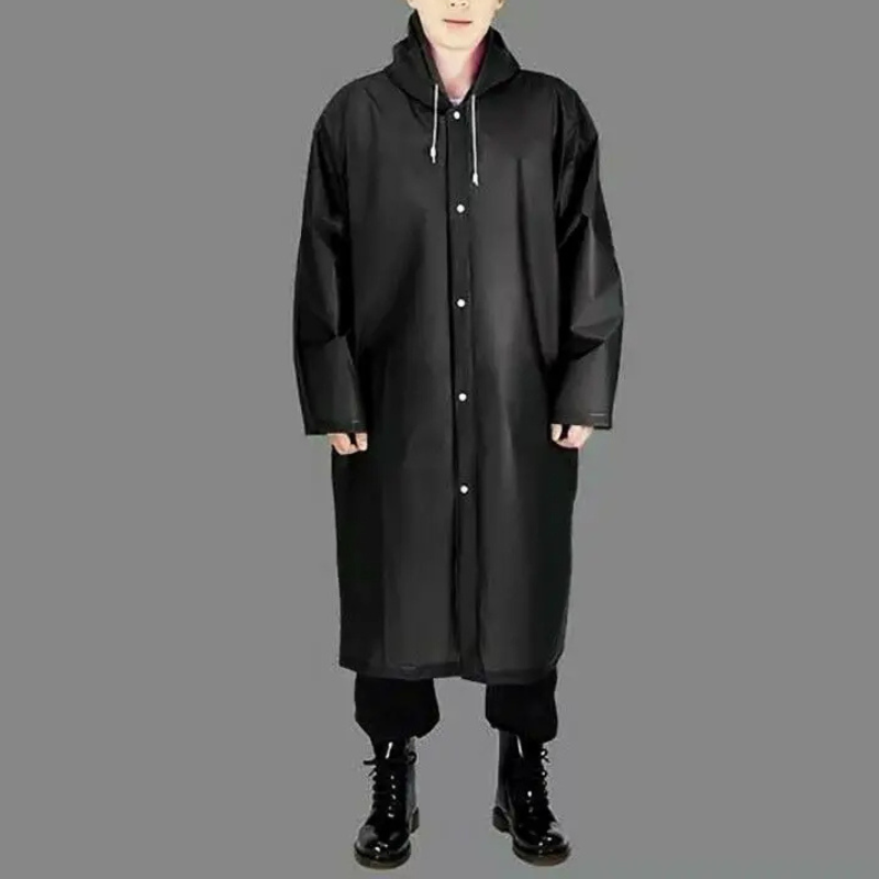 Men's mackintosh waterproof long with hood and press studs