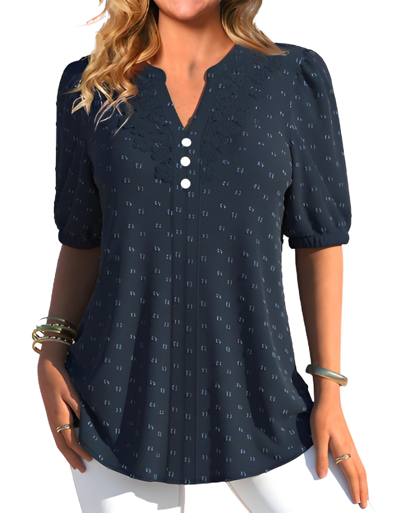 Short sleeve printed button blouse