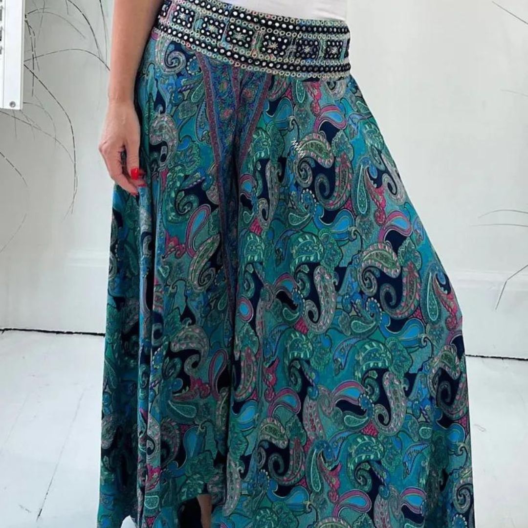 Boho chic paisley print palazzo pants