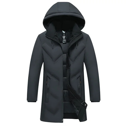 Men's parka winter jacket with hood and water-repellent material