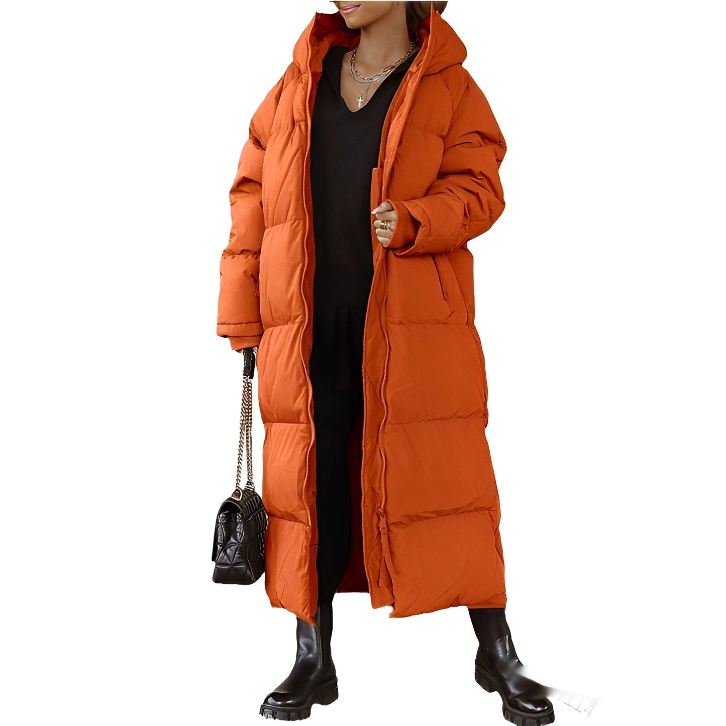 Women's Long Hooded Coat - Casual Style - Warm and Comfortable Outerwear - Perfect for Everyday Wear