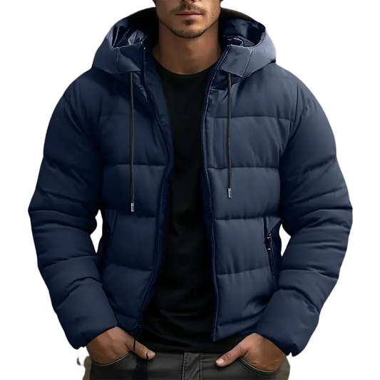 Men's puffer jacket with hood and zip pockets