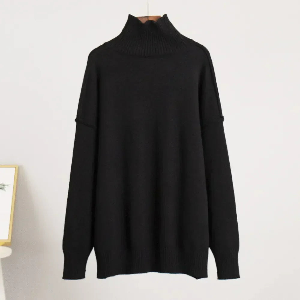 Women - Turtleneck Jumper - Cozy Loose Knit Design - Casual Sweater for Everyday Comfort