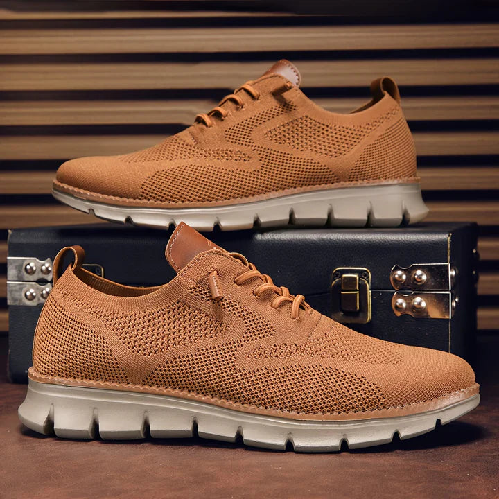 Caramel-coloured knitted sneakers for men