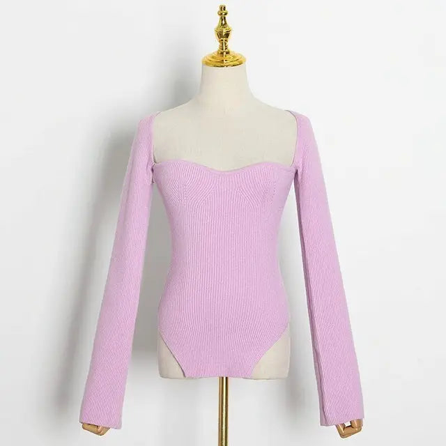 Knitted jumper with square neckline