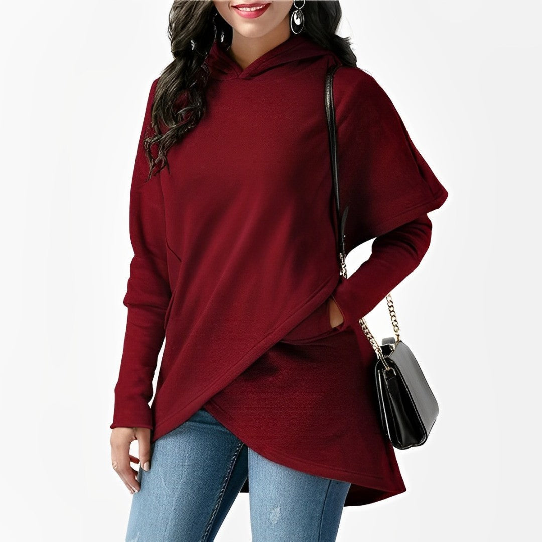 Women's Hooded pullover - Warm and Irregular Knit - Cozy Casual Style for All-Day Comfort