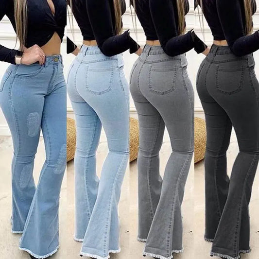 Ladies High-Waist Slim Fit Denim Flared Pants