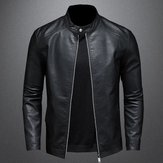 Leather Jacket Stand-Up Collar