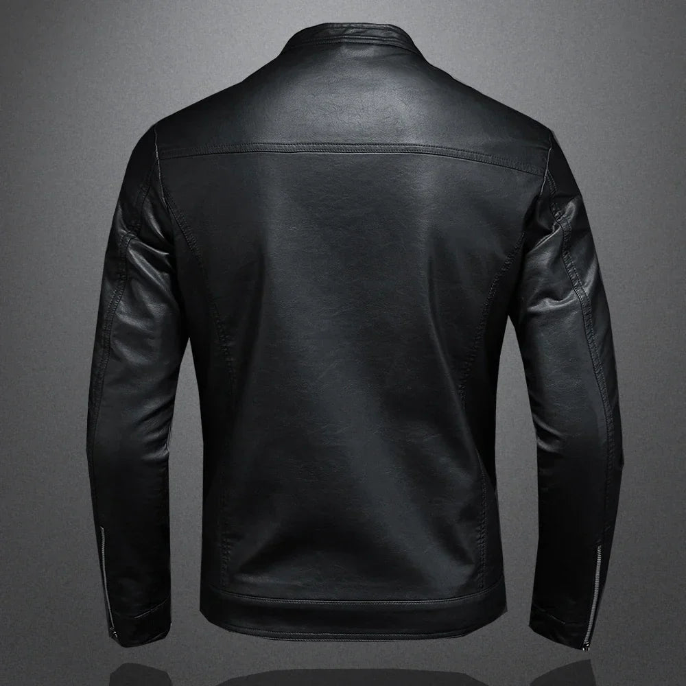 Leather Jacket Stand-Up Collar