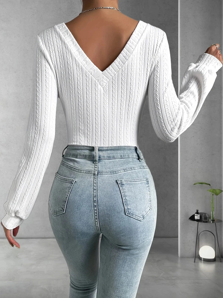 Elasticated Slim Fit Bodysuit With Long Sleeves