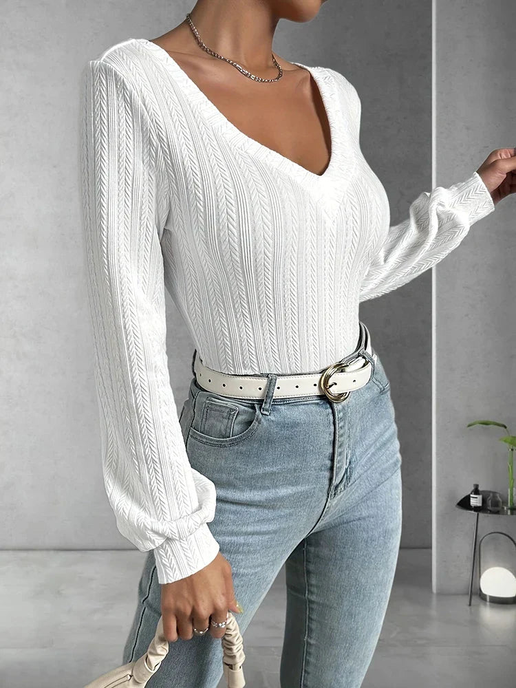 Elasticated Slim Fit Bodysuit With Long Sleeves