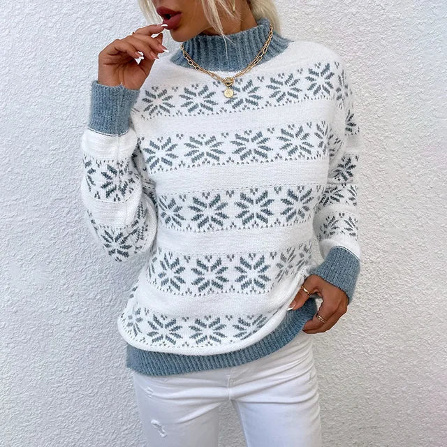 Women - Jumper - Cozy Knit with Frosty Snowflake Design - Perfect Winter Fashion