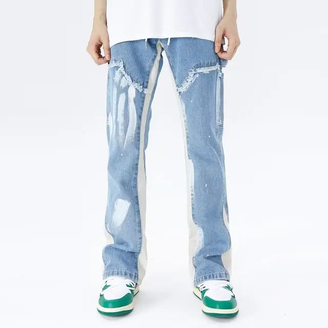 Denim trousers with drawstrings