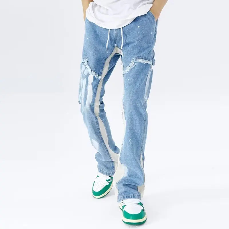 Denim trousers with drawstrings