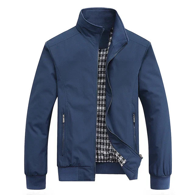 Blue windproof with stand-up collar men's transitional jackets