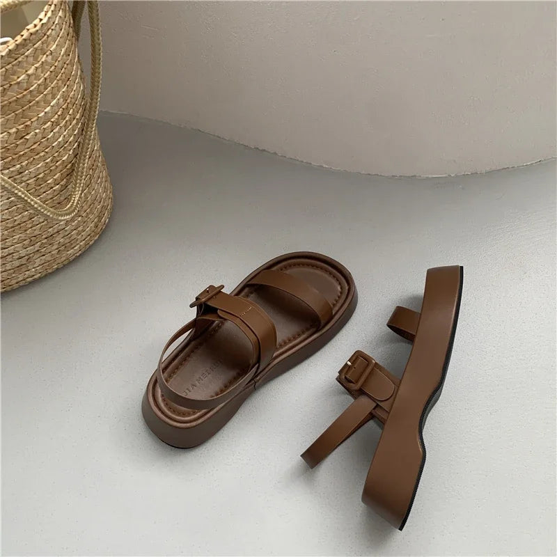 Women's platform sandals with open toe and ankle strap