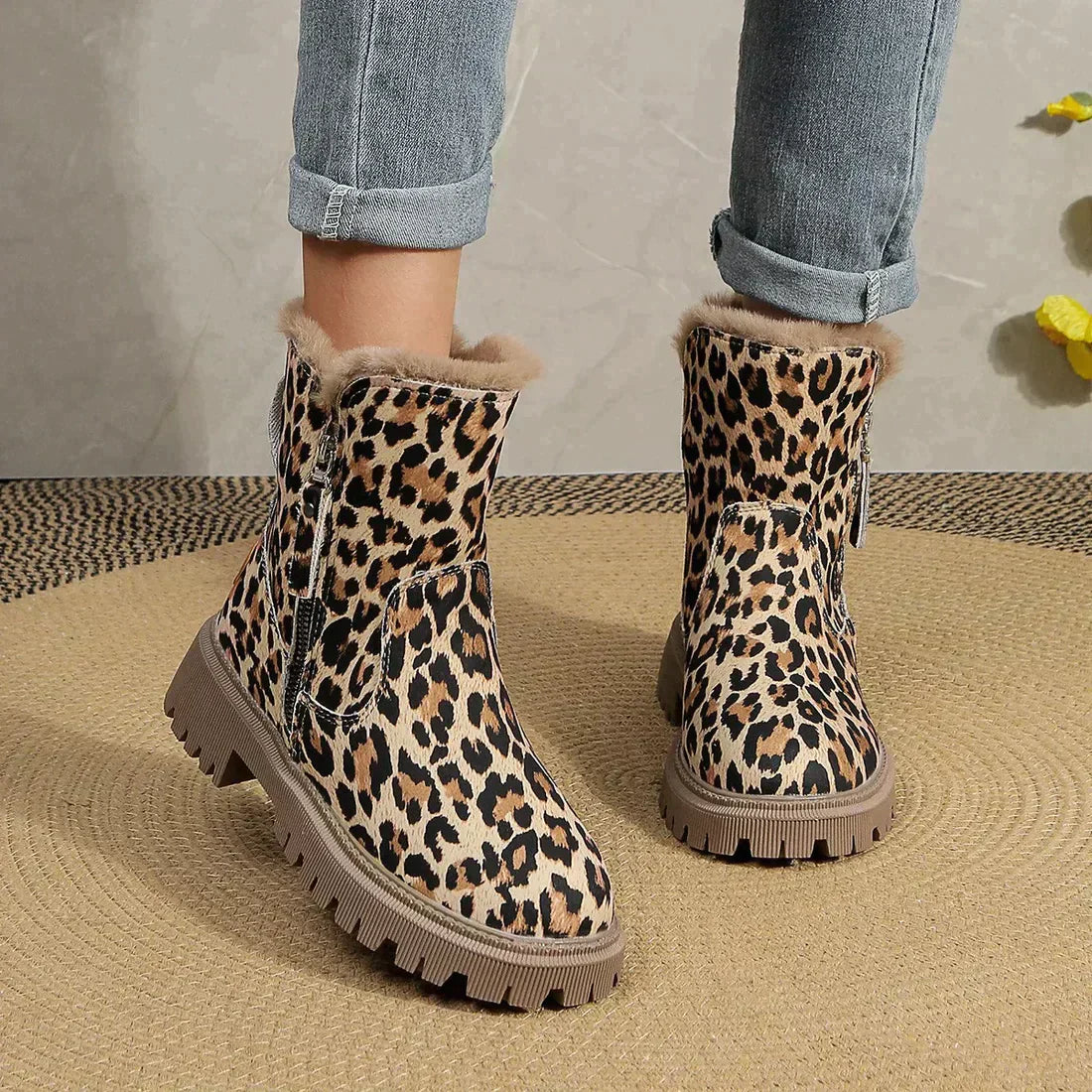 Warm leopard boots