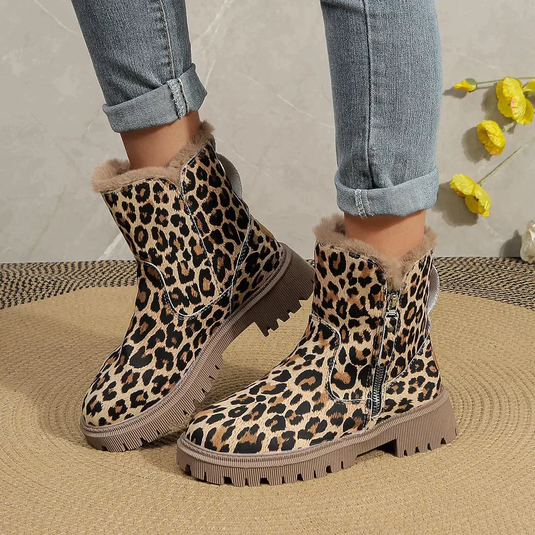 Warm leopard boots