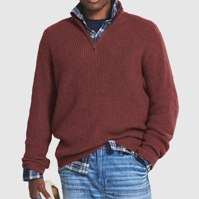 Men - Winter Jumper - Cozy Knit with Zip Fastening - Stylish and Warm Pullover