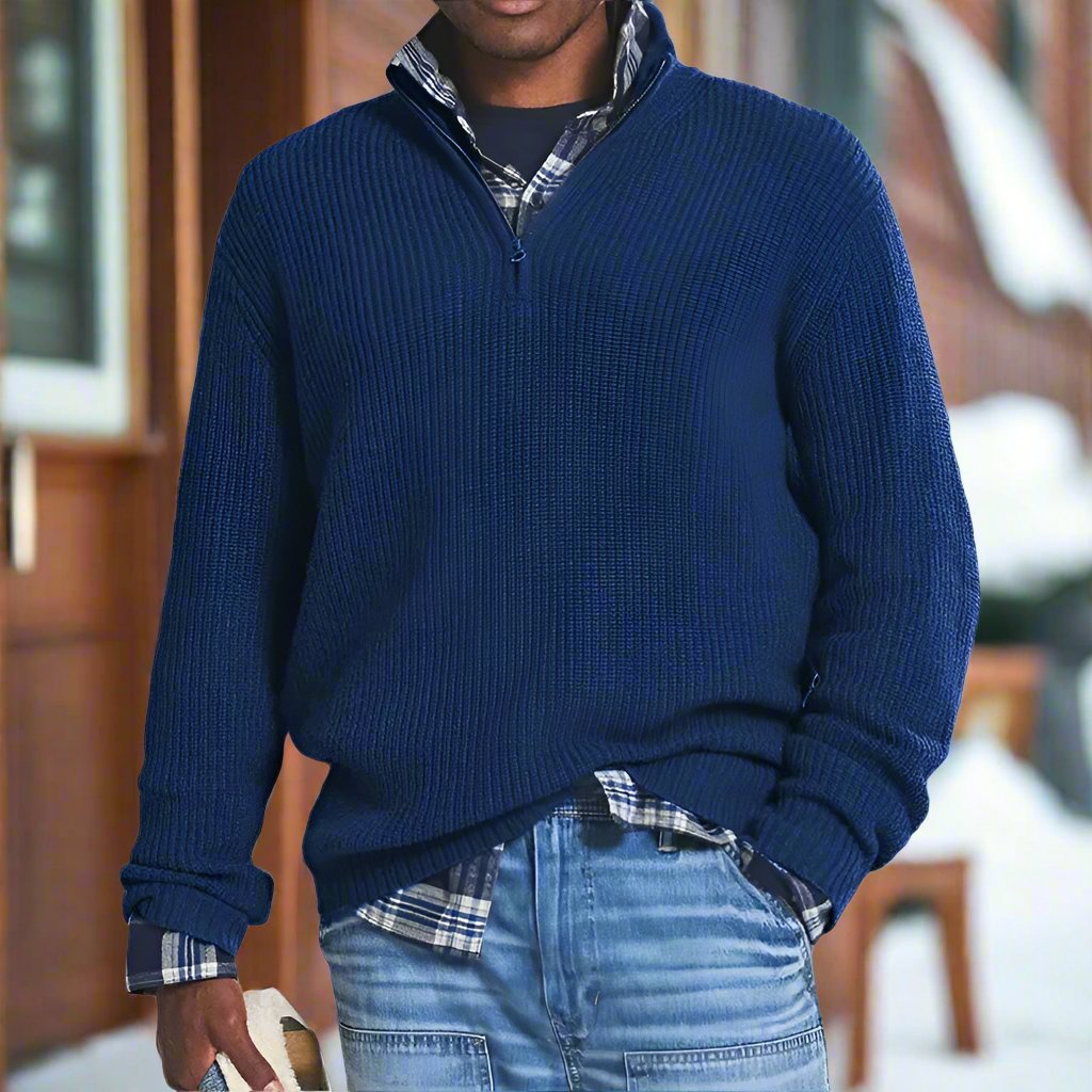 Men - Winter Jumper - Cozy Knit with Zip Fastening - Stylish and Warm Pullover