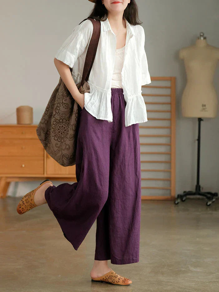 Casual linen-cotton trousers