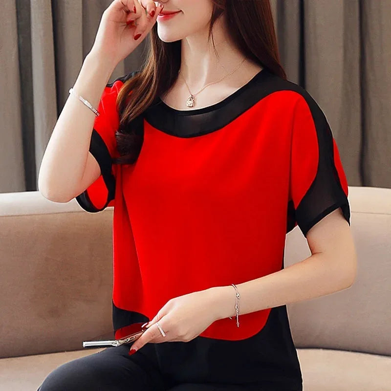 Chiffon blouse with short sleeves