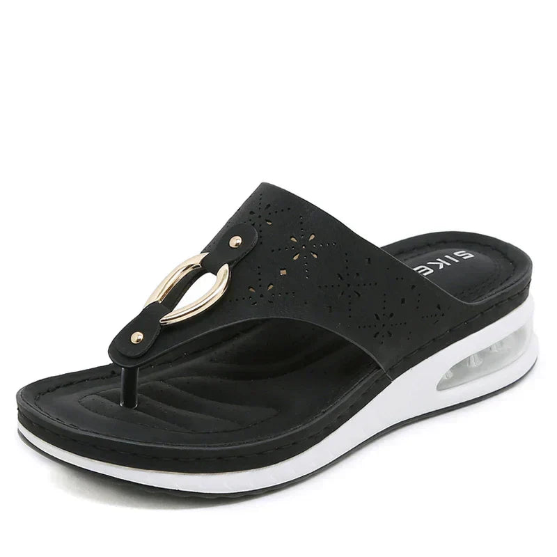 Comfortable flip-flops with wedge heel and air cushion