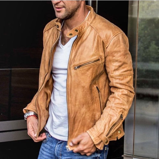 Weatherproof, versatile leather jacket for men