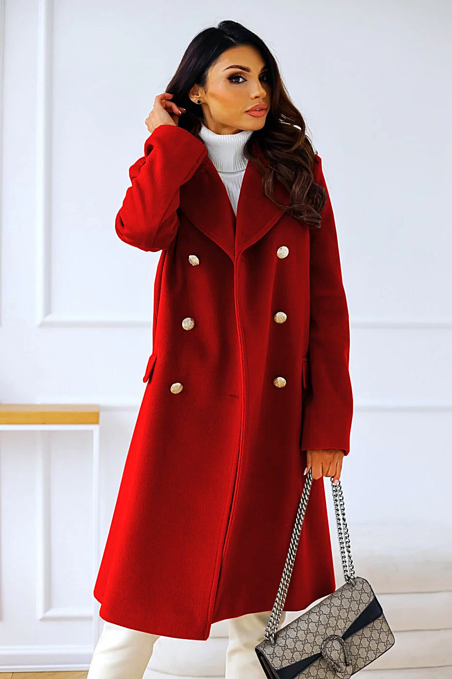 Women - Coat - Double-breasted Classic Style - Elegant Outerwear for Every Occasion