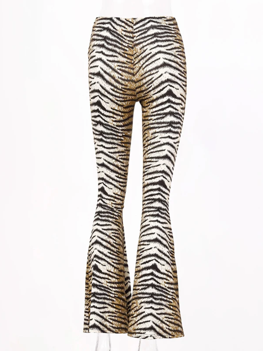 Women's leopard print flared trousers with high waist