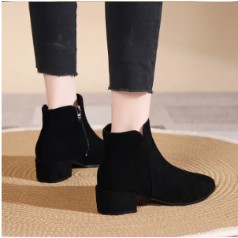 Low Heel Ankle Boots with Side Zip for Women