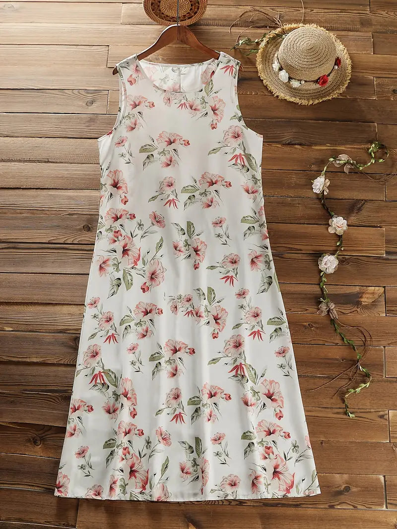 Floral-print tank dress with half-sleeve cardigan