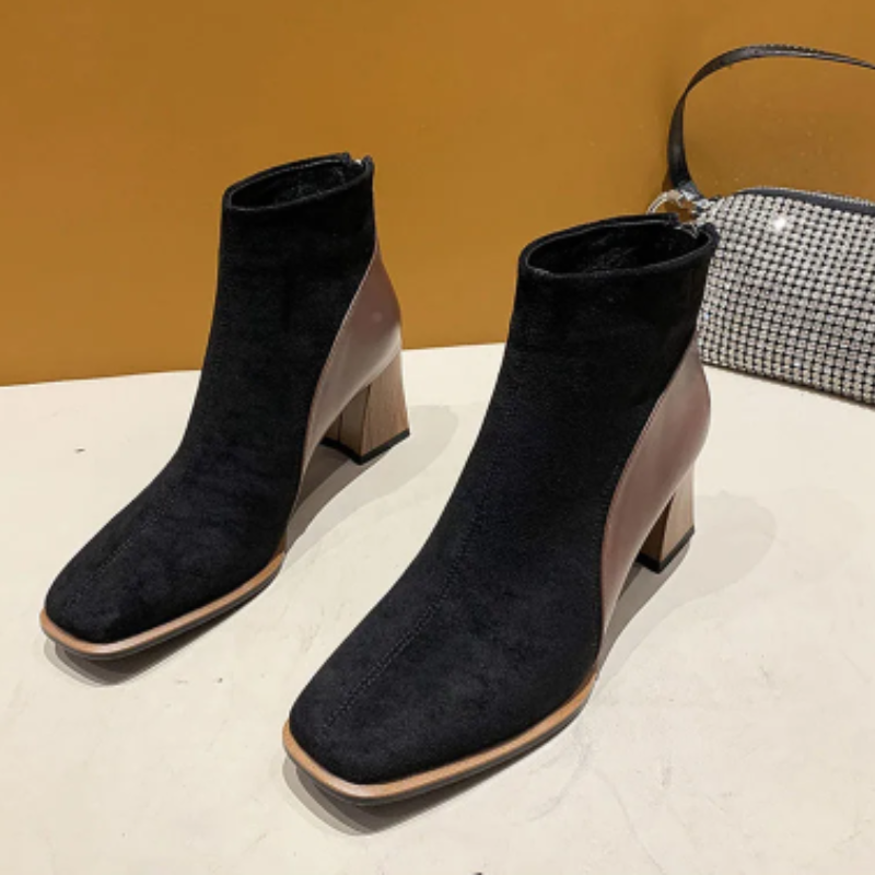 Women's Ankle Boots with Block Heels and Zipper at Side - Women's Ankle Boots