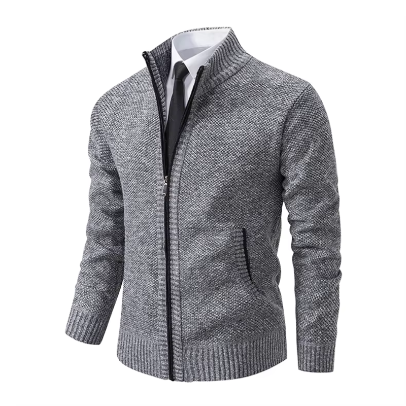 Elegant cardigan with zip and stand-up collar