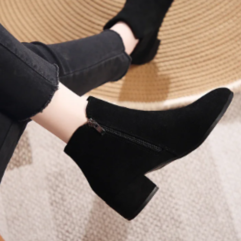 Low Heel Ankle Boots with Side Zip for Women