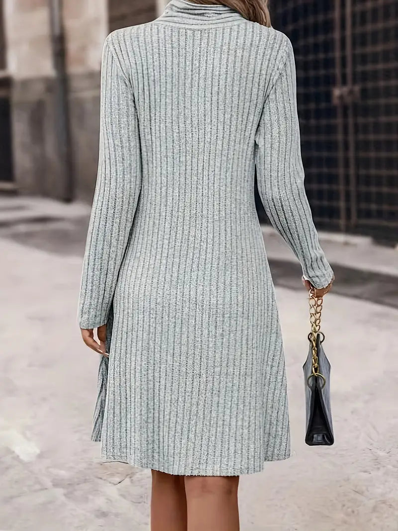 Women - Long-Sleeved Knitted Dress - Elegant and Cozy - Perfect for Any Occasion