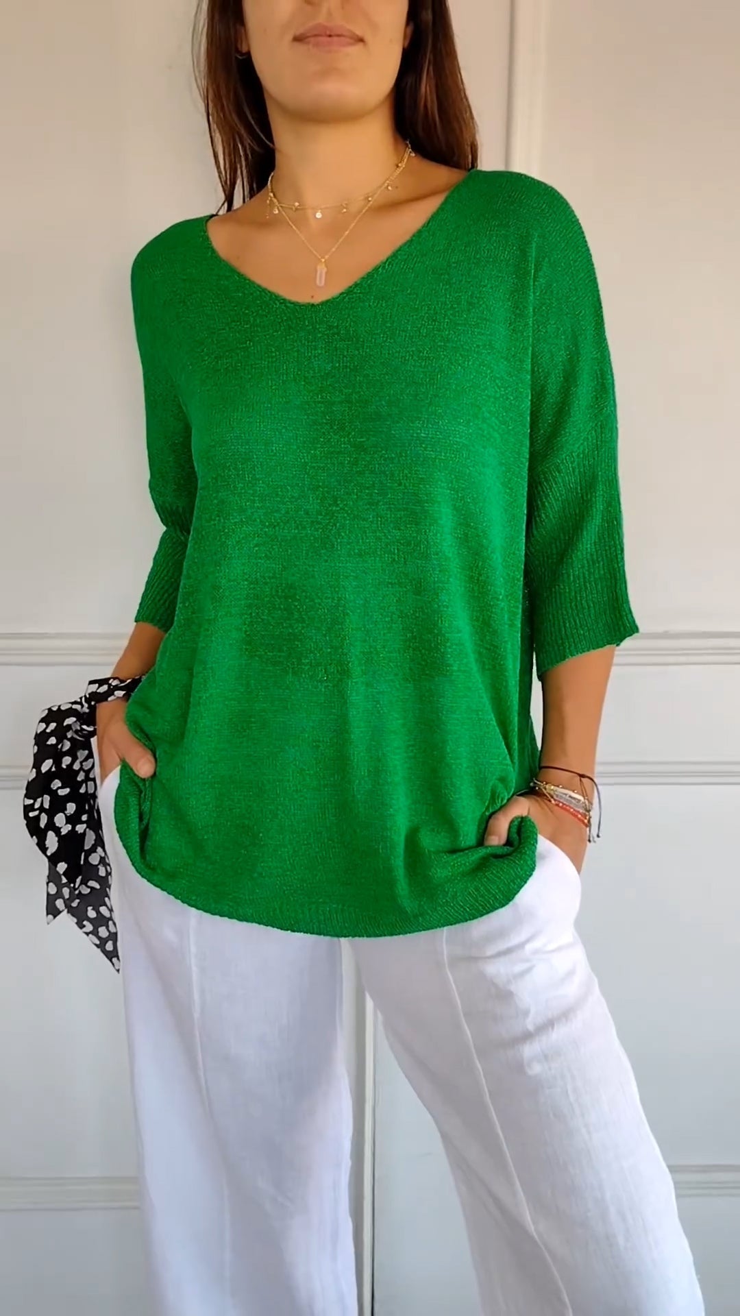 Knitted top with V-neckline