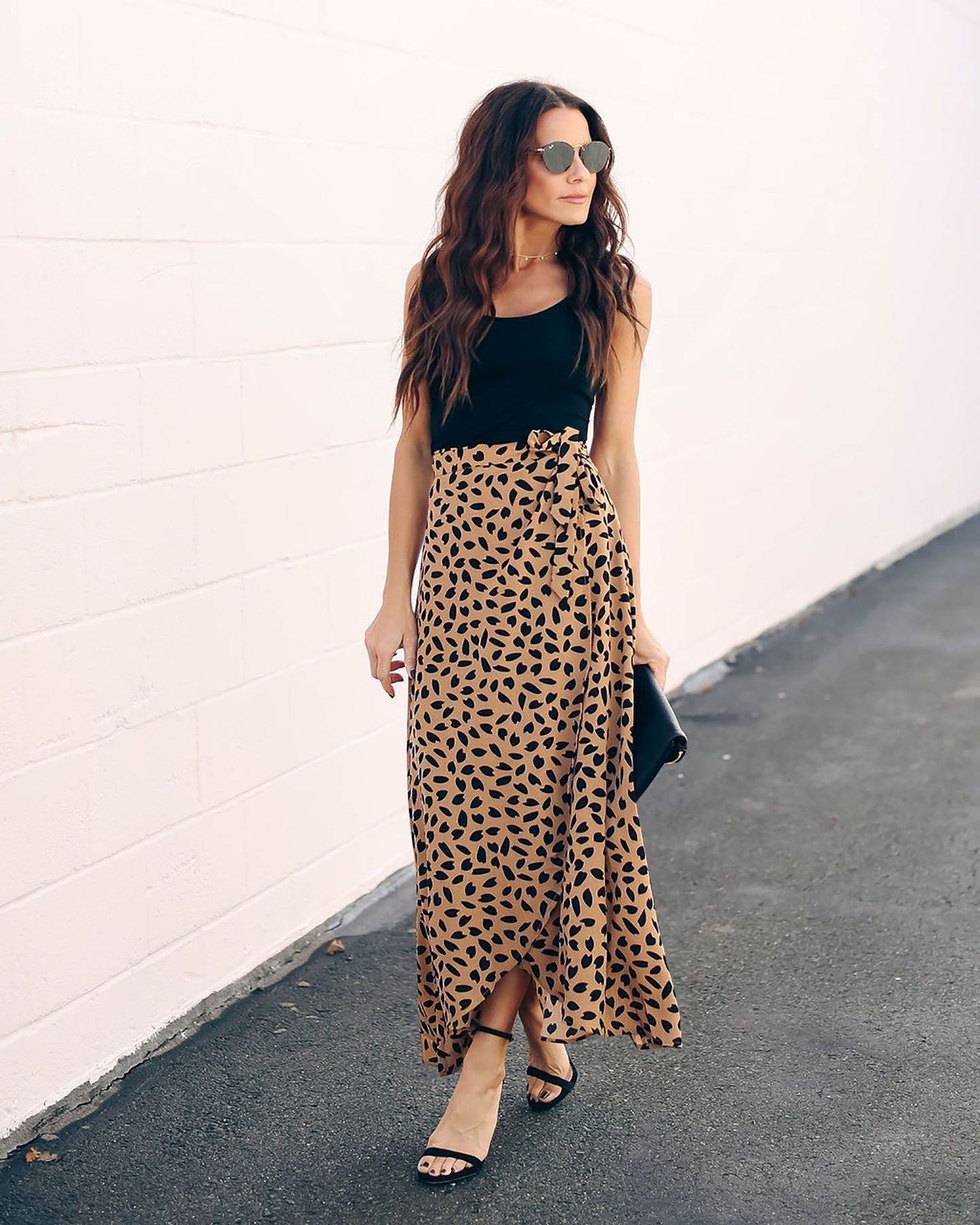 Leopard pattern longer loose skirt