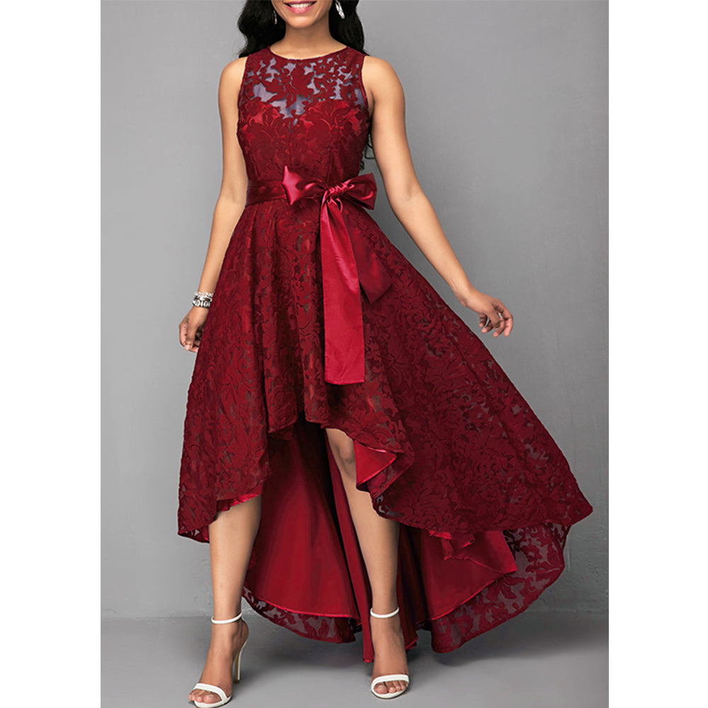 Exquisite Embossed Lace Irregular Dress