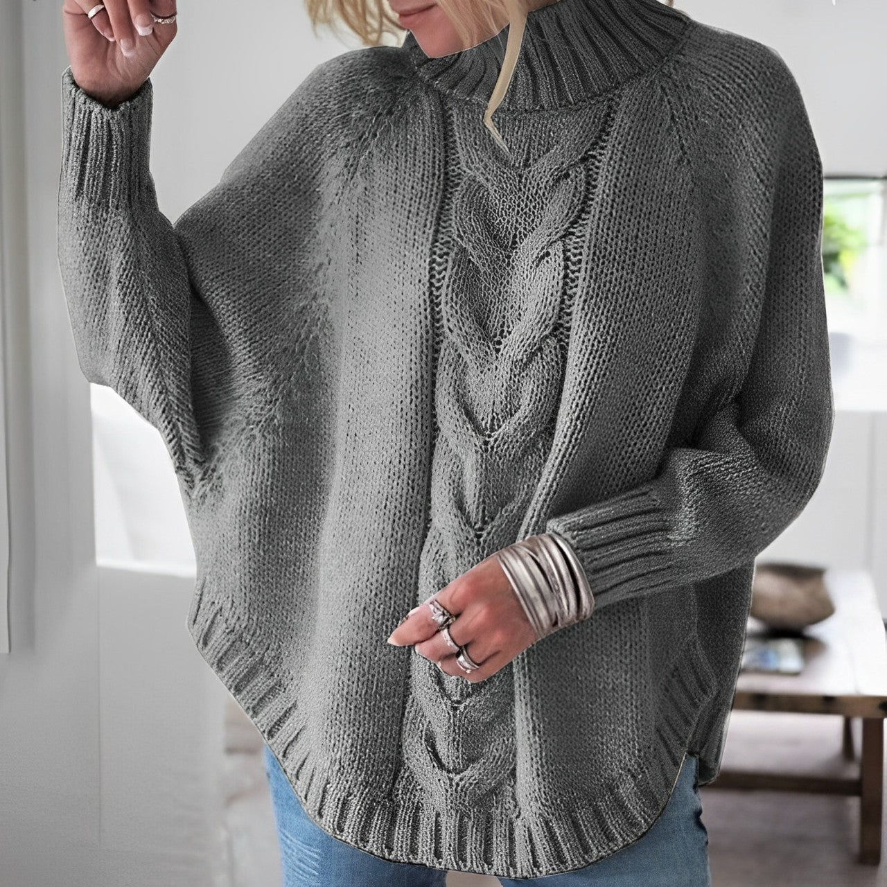 Women - Chunky Knit Jumper - Cozy Wide Fit Fabric - Stylish Winter Sweater