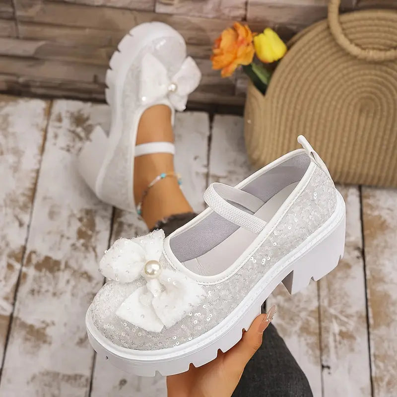 Women - Loafers - Imitation Pearl Bow - Stylish & Comfortable Casual Footwear