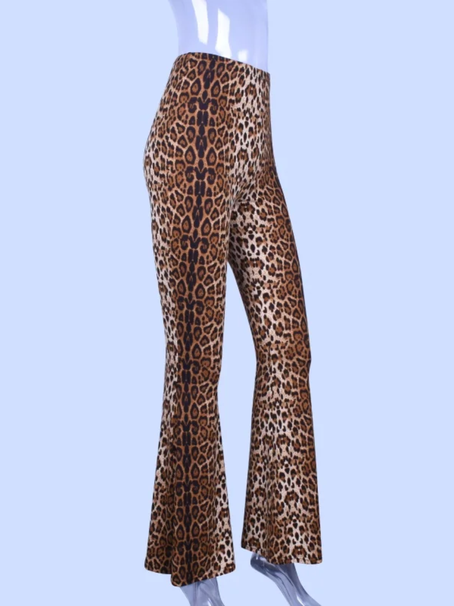 Women's leopard print flared trousers with high waist