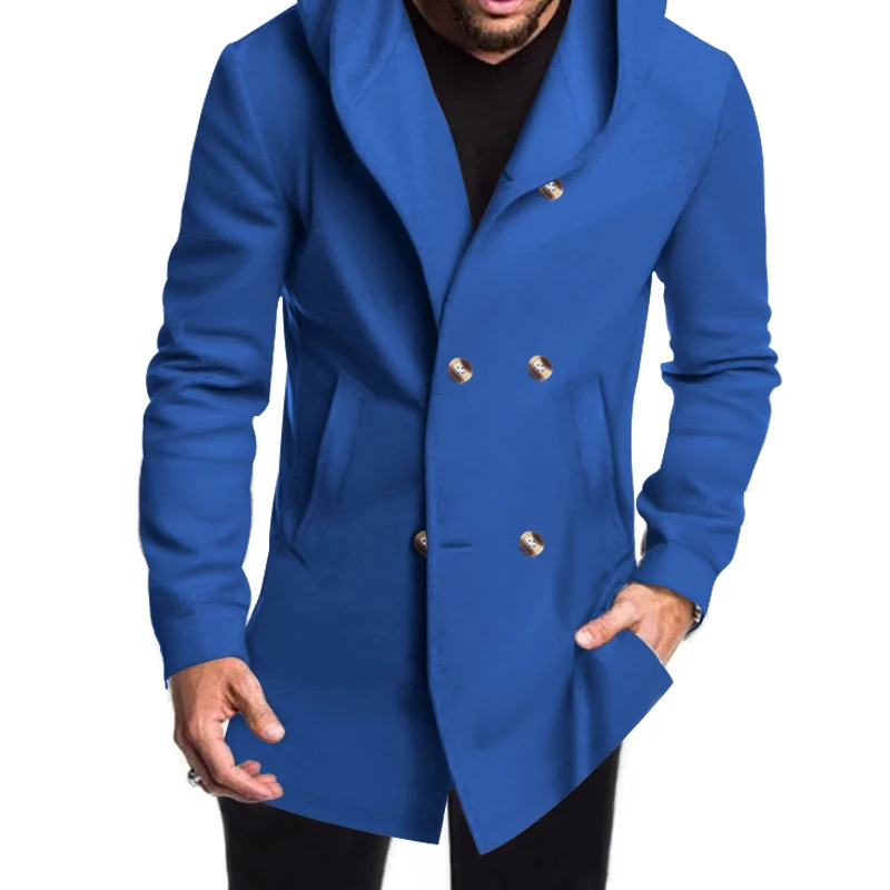 Double-buttoned coat with hood