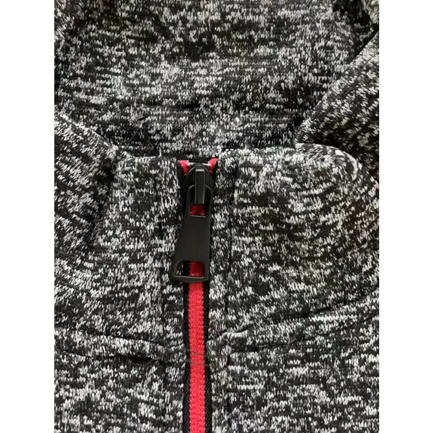 Modern knitted pullover with zip and stand-up collar