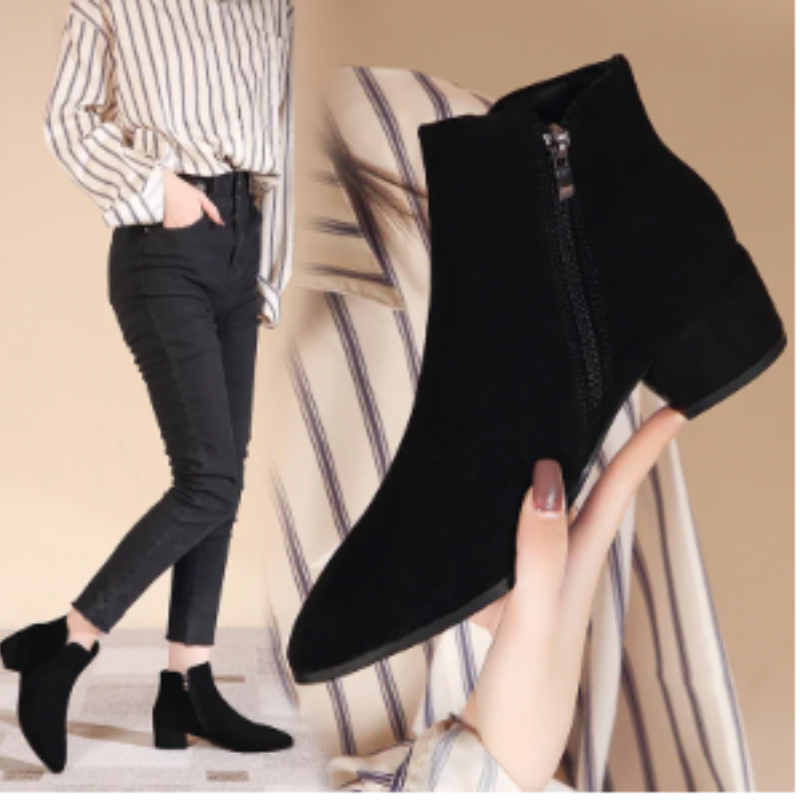 Low Heel Ankle Boots with Side Zip for Women