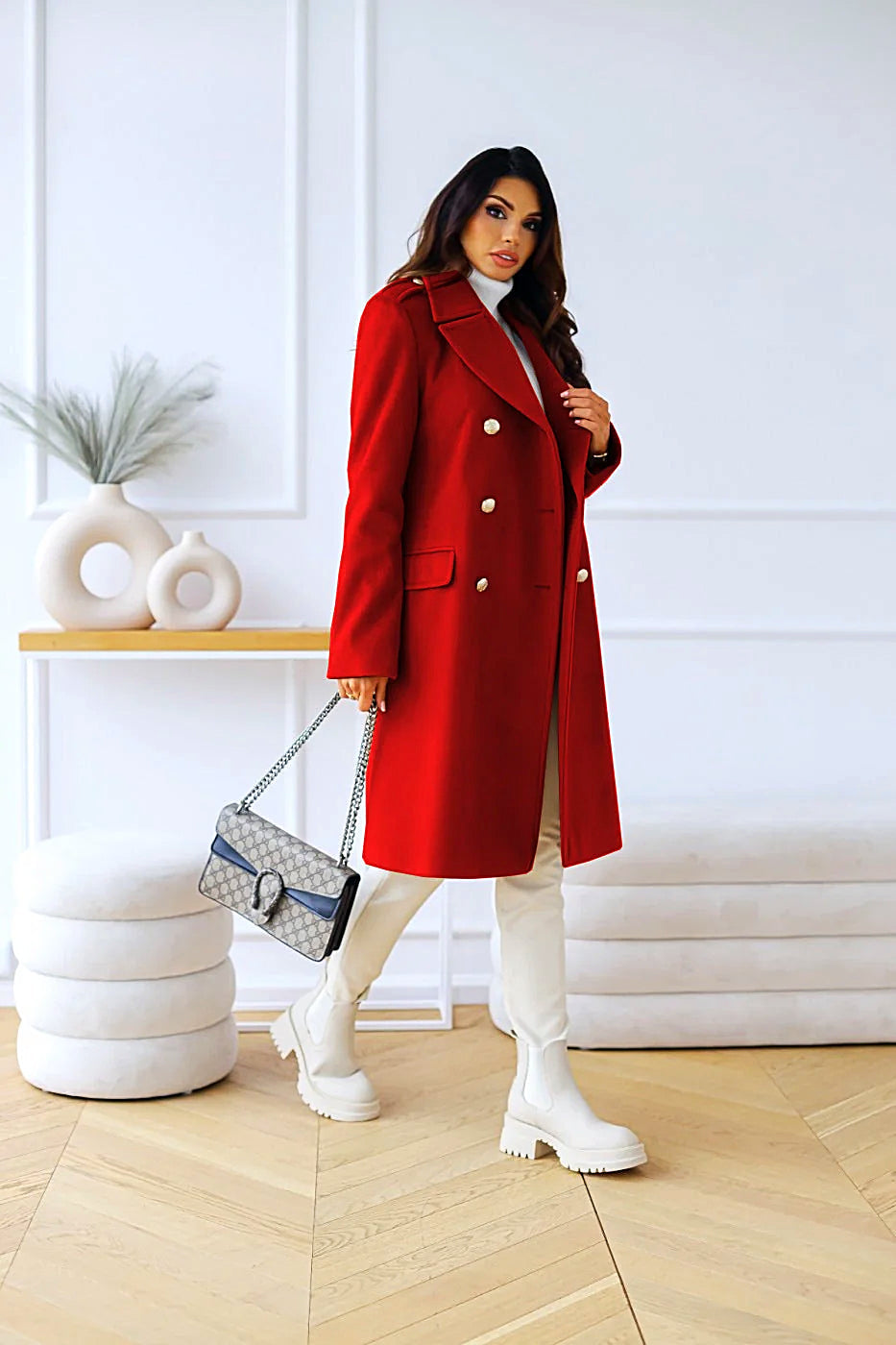 Women - Coat - Double-breasted Classic Style - Elegant Outerwear for Every Occasion