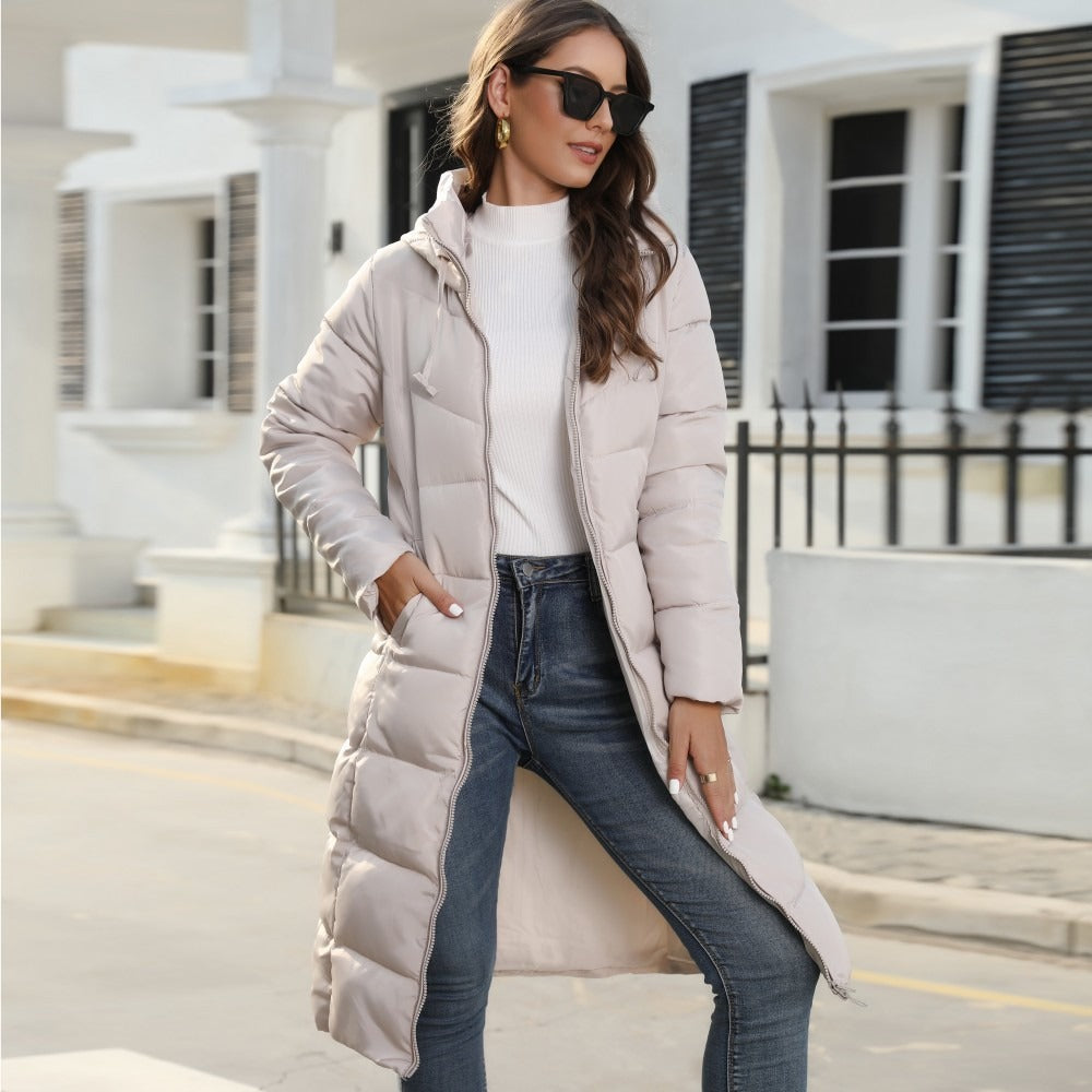 Women - Long Jacket - Hooded with Quilted Lining - Stylish Warm Outerwear for Cold Weather