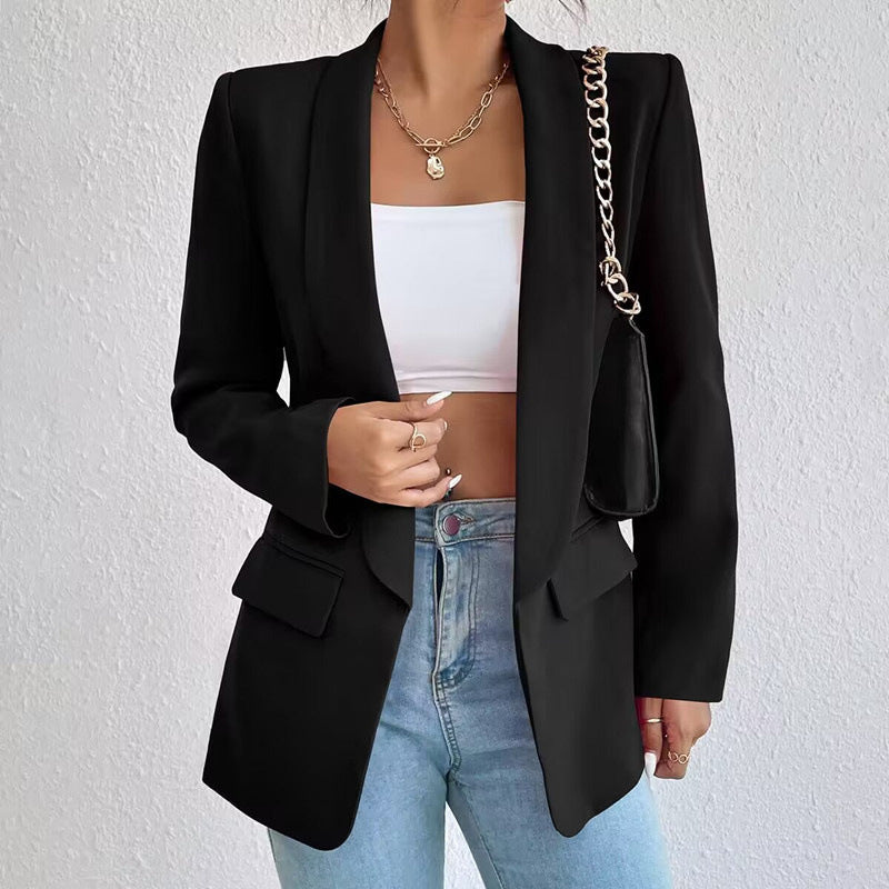 Professional Chic Blazer With Open Front and Long Sleeves