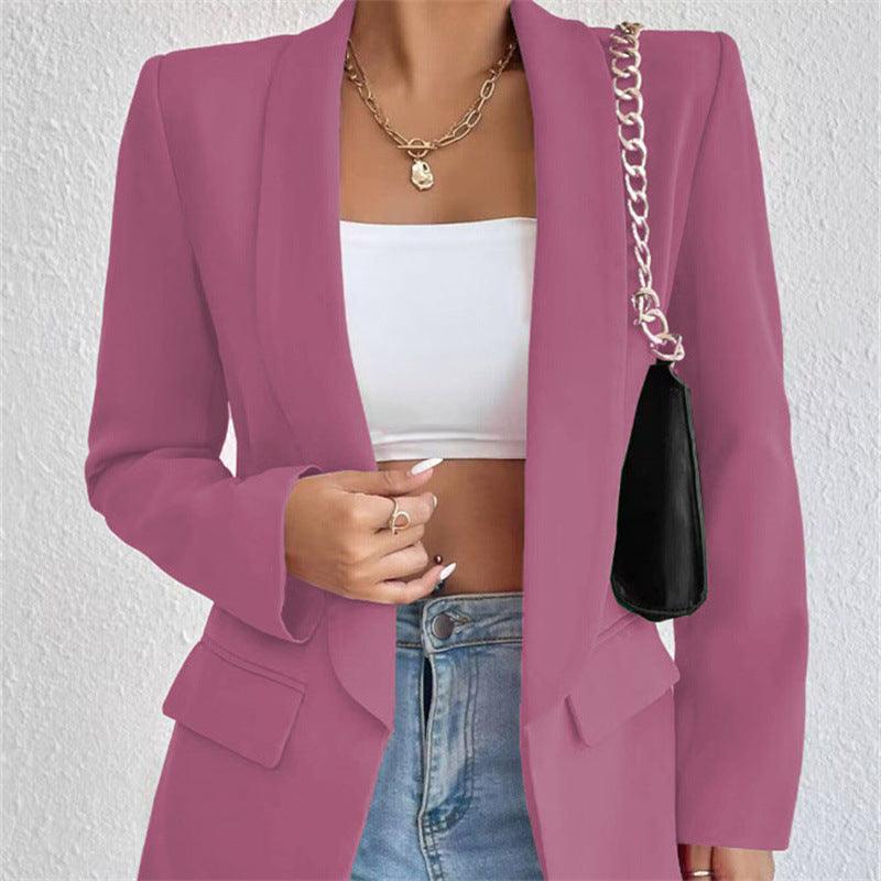 Professional Chic Blazer With Open Front and Long Sleeves